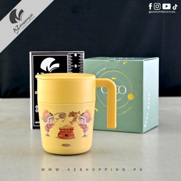 UNICOCO Stainless Steel Insulated Mug 350ml – Double-Wall Thermal Travel Coffee Cup with Handle and Lid for Office & School – Yellow Colour